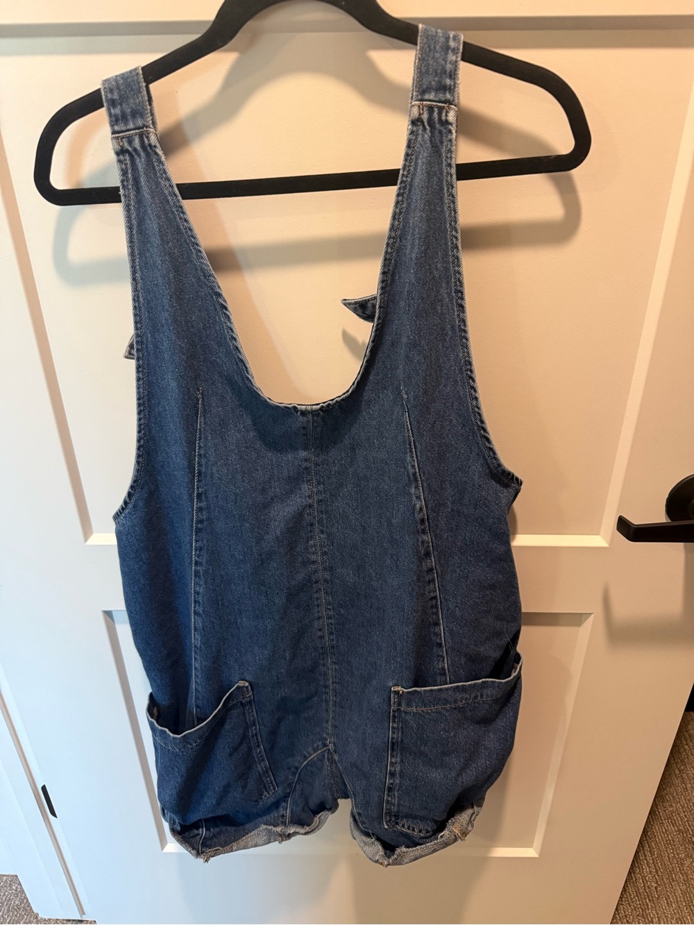 Free People We The Free High Roller Shortall Denim Romper Blue Size M
